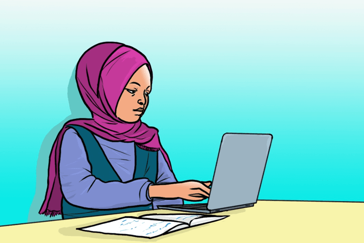 Illustration of a student using a laptop